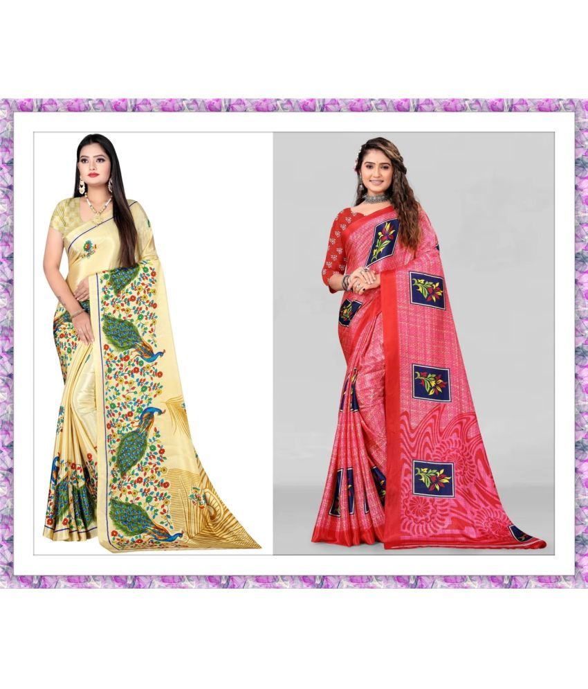     			Vibhagyaa Crepe Printed Saree With Blouse Piece ( Multicolor , Pack of 2 )