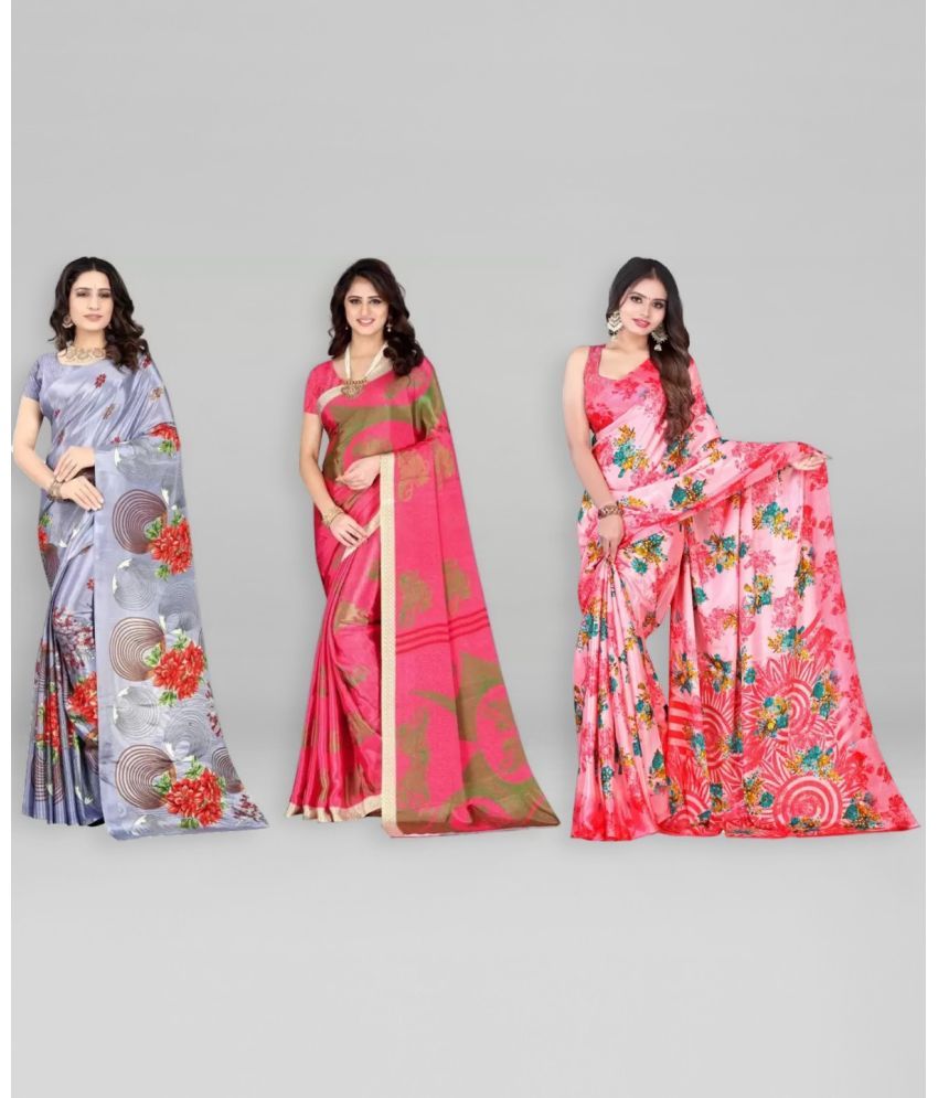     			Vibhagyaa Crepe Printed Saree With Blouse Piece ( Pink , Pack of 3 )