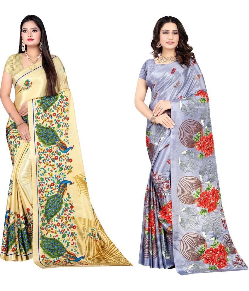     			Vibhagyaa Crepe Printed Saree With Blouse Piece ( Multicolor , Pack of 2 )