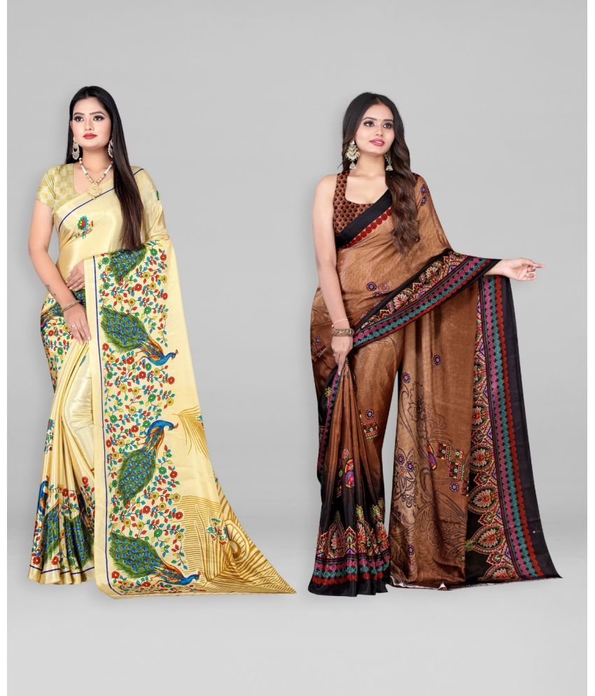     			Vibhagyaa Crepe Printed Saree With Blouse Piece ( Multicolor , Pack of 2 )