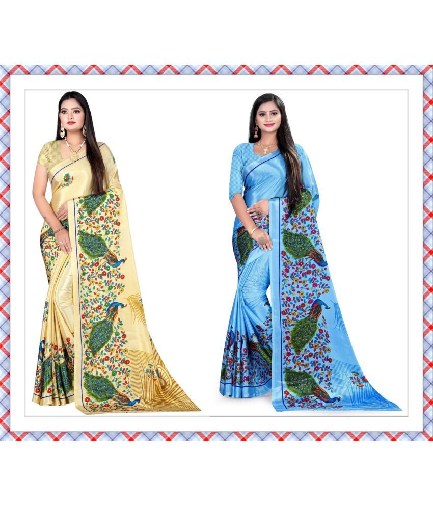     			Vibhagyaa Crepe Printed Saree With Blouse Piece ( Multicolor , Pack of 2 )