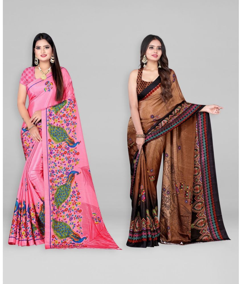     			Vibhagyaa Crepe Printed Saree With Blouse Piece ( Multicolor , Pack of 2 )