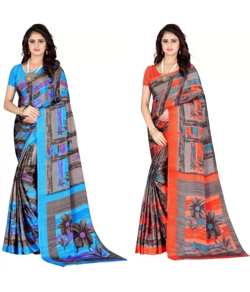     			Vibhagyaa Crepe Printed Saree With Blouse Piece ( Multicolor , Pack of 2 )