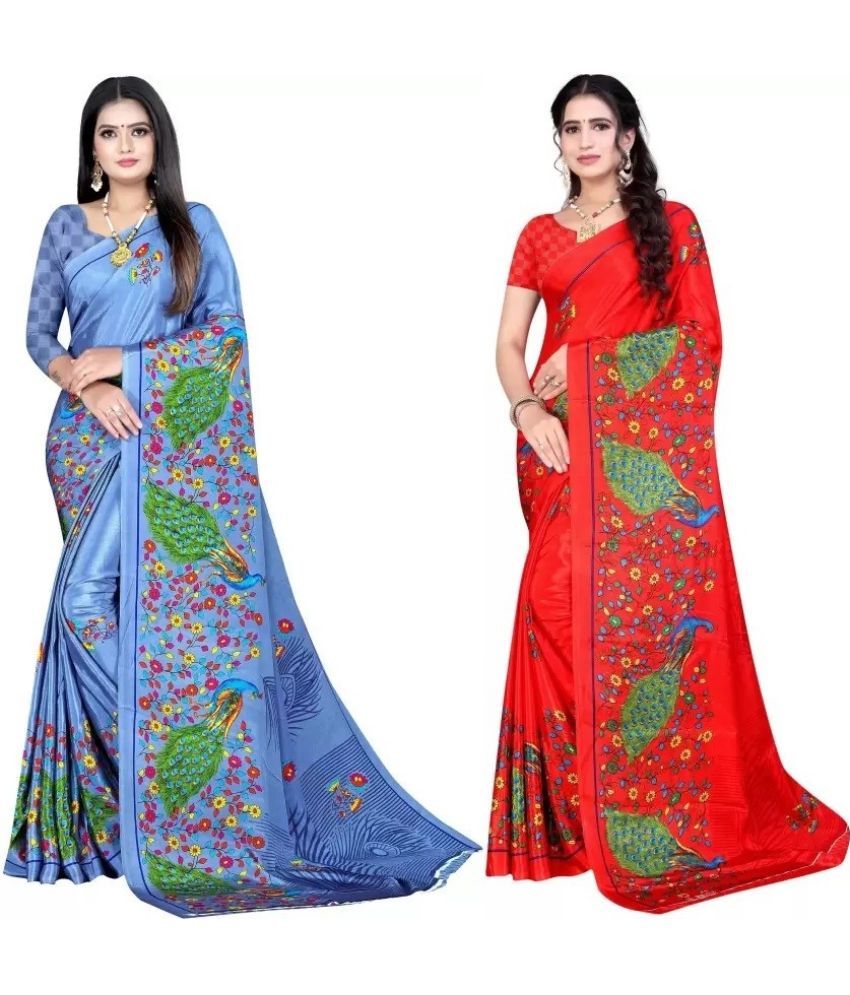     			Vibhagyaa Crepe Printed Saree With Blouse Piece ( Multicolor , Pack of 2 )