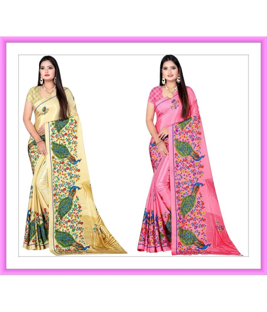     			Vibhagyaa Crepe Printed Saree With Blouse Piece ( Multicolor , Pack of 2 )