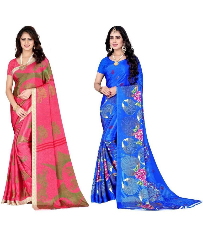     			Vibhagyaa Crepe Printed Saree With Blouse Piece ( Multicolor , Pack of 2 )