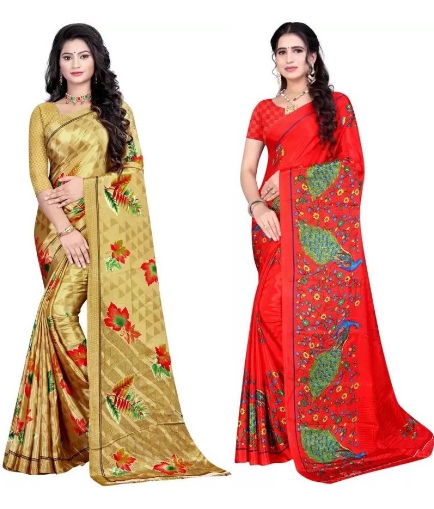     			Vibhagyaa Crepe Printed Saree With Blouse Piece ( Multicolor , Pack of 2 )