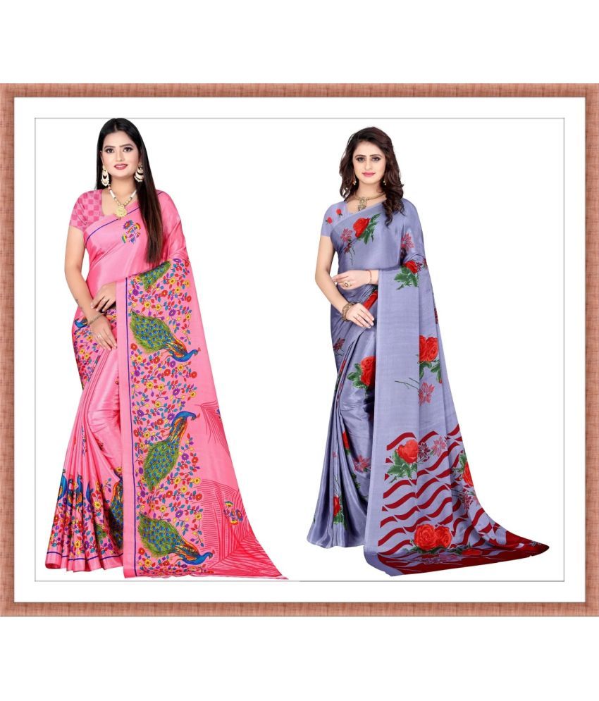     			Vibhagyaa Crepe Printed Saree With Blouse Piece ( Multicolor , Pack of 2 )