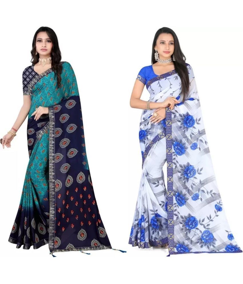     			Vibhagyaa Georgette Embroidered Saree With Blouse Piece ( Multicolor , Pack of 2 )