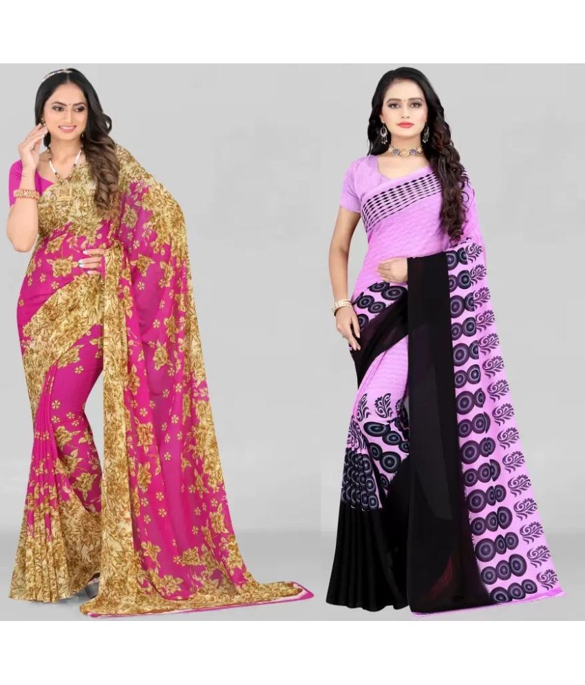     			Vibhagyaa Georgette Printed Saree With Blouse Piece ( Multicolor , Pack of 2 )