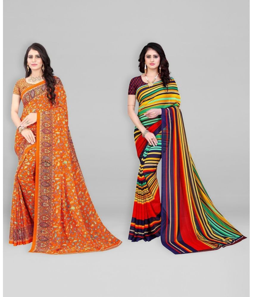     			Vibhagyaa Georgette Printed Saree With Blouse Piece ( Multicolor , Pack of 2 )