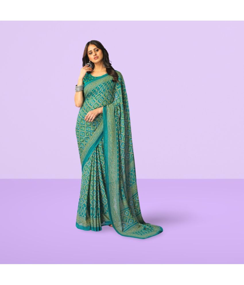     			Vibhagyaa Georgette Printed Saree With Blouse Piece ( Green , Pack of 1 )