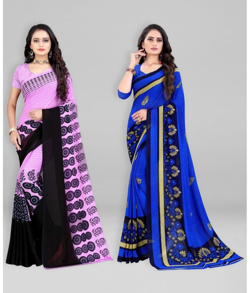     			Vibhagyaa Georgette Printed Saree With Blouse Piece ( Multicolor , Pack of 2 )