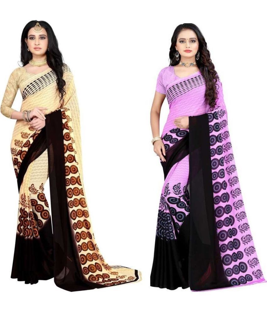     			Vibhagyaa Georgette Printed Saree With Blouse Piece ( Multicolor , Pack of 2 )