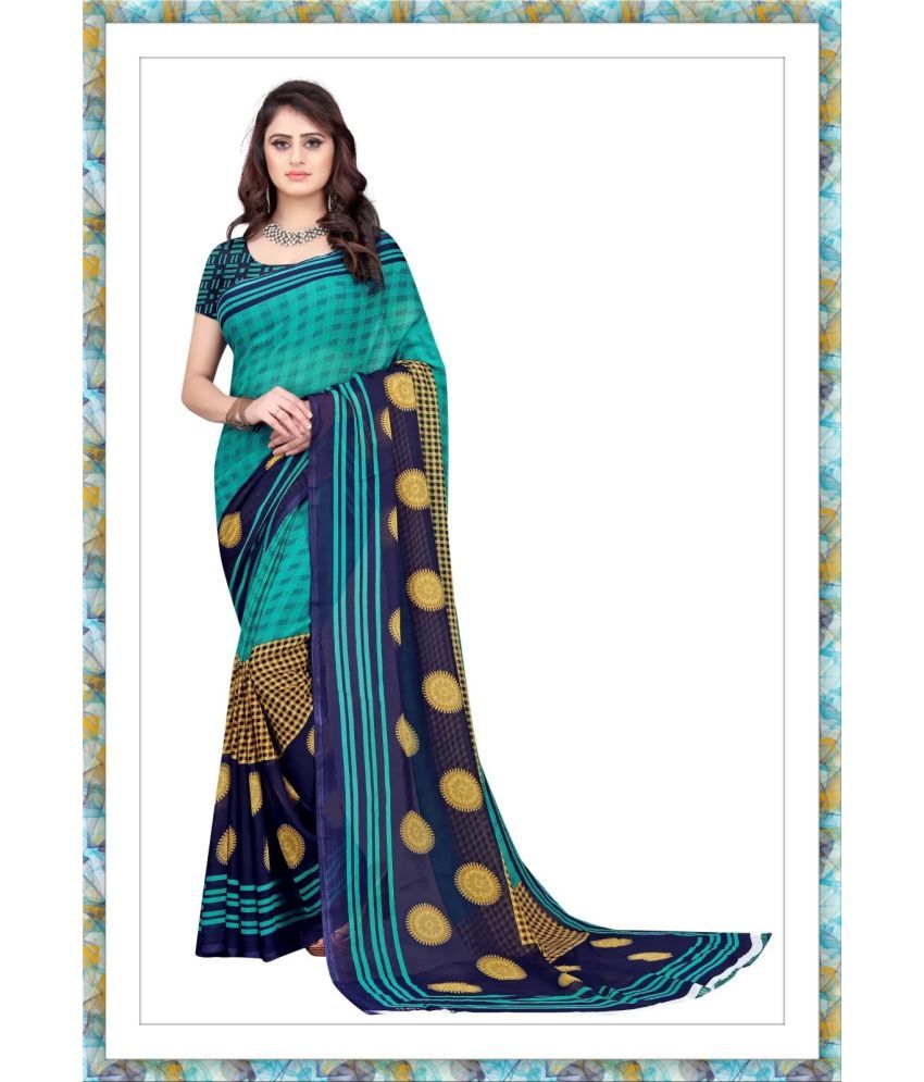     			Vibhagyaa Georgette Printed Saree With Blouse Piece ( Green , Pack of 1 )