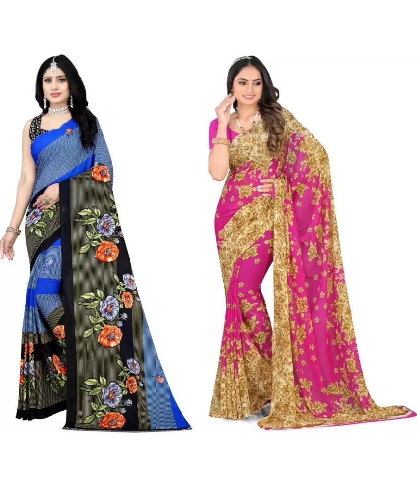     			Vibhagyaa Georgette Printed Saree With Blouse Piece ( Multicolor , Pack of 2 )