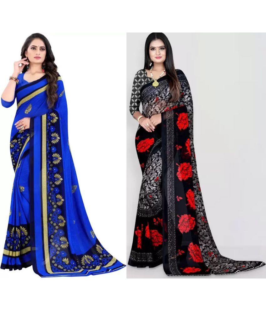     			Vibhagyaa Georgette Printed Saree With Blouse Piece ( Multicolor , Pack of 2 )