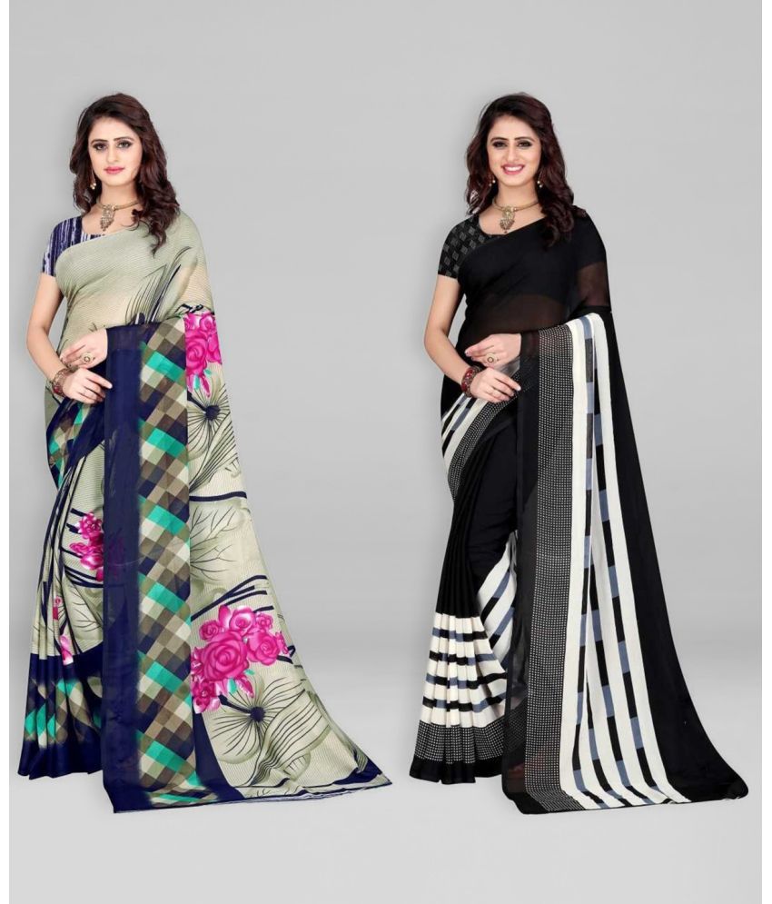     			Vibhagyaa Georgette Printed Saree With Blouse Piece ( Multicolor , Pack of 2 )