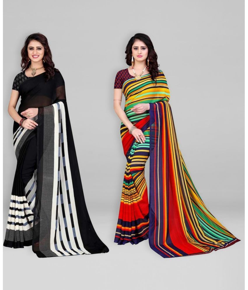     			Vibhagyaa Georgette Printed Saree With Blouse Piece ( Multicolor , Pack of 2 )