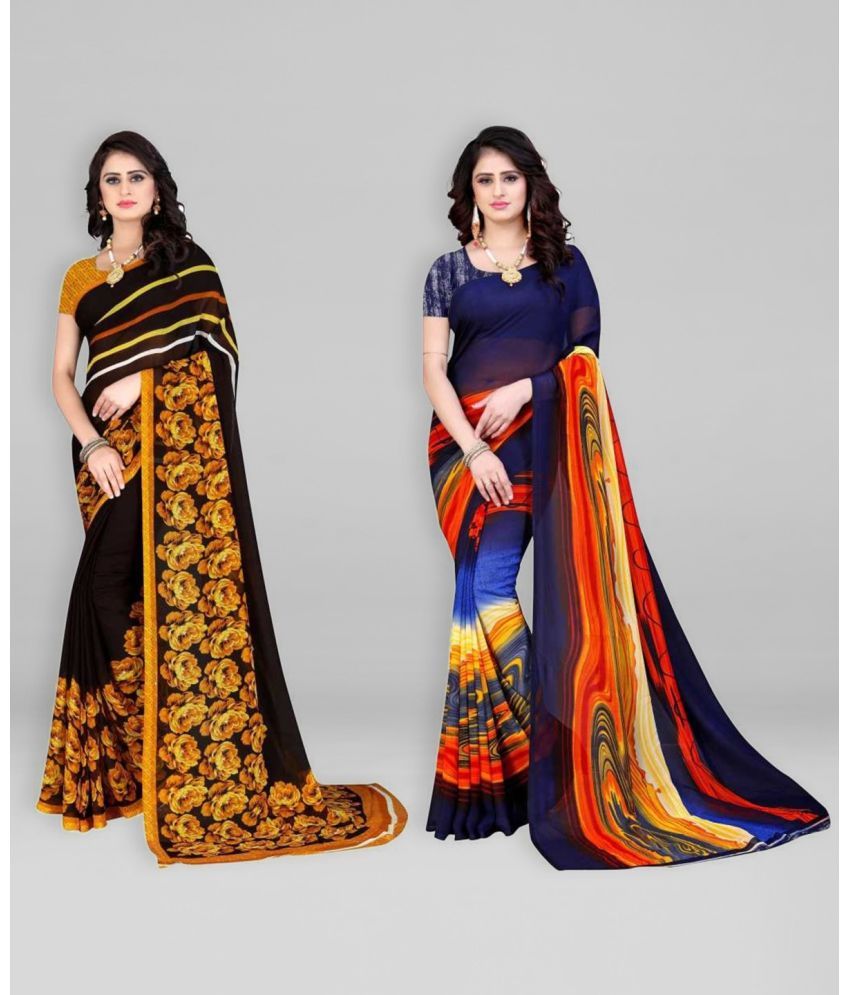     			Vibhagyaa Georgette Printed Saree With Blouse Piece ( Multicolor , Pack of 2 )