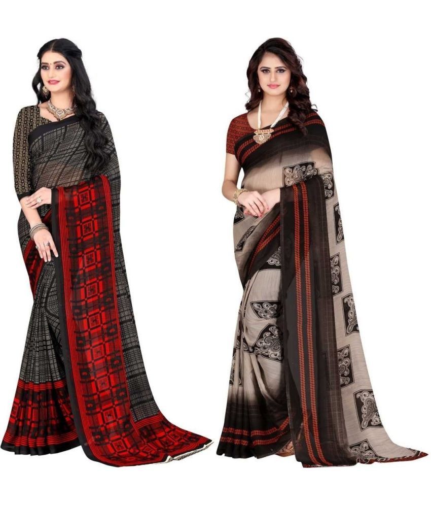     			Vibhagyaa Georgette Printed Saree With Blouse Piece ( Grey , Pack of 2 )