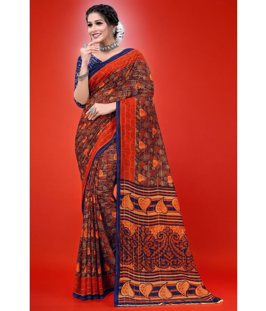     			Vibhagyaa Georgette Printed Saree With Blouse Piece ( Orange , Pack of 1 )