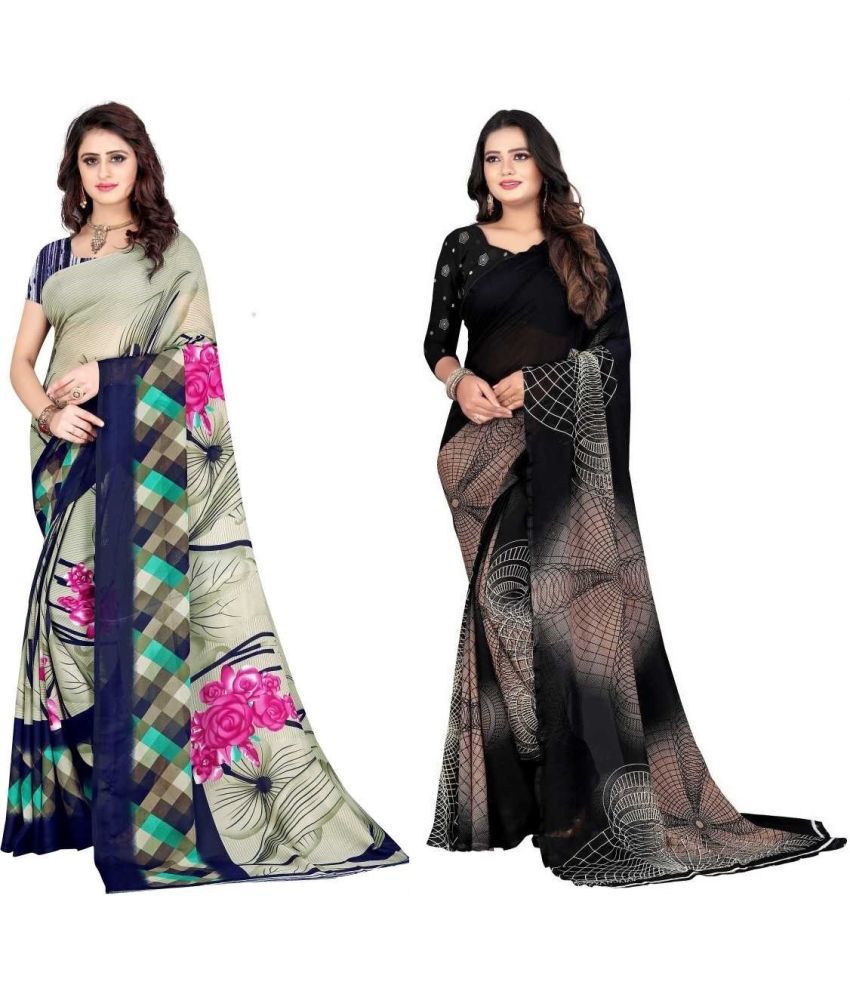     			Vibhagyaa Georgette Printed Saree With Blouse Piece ( Multicolor , Pack of 2 )