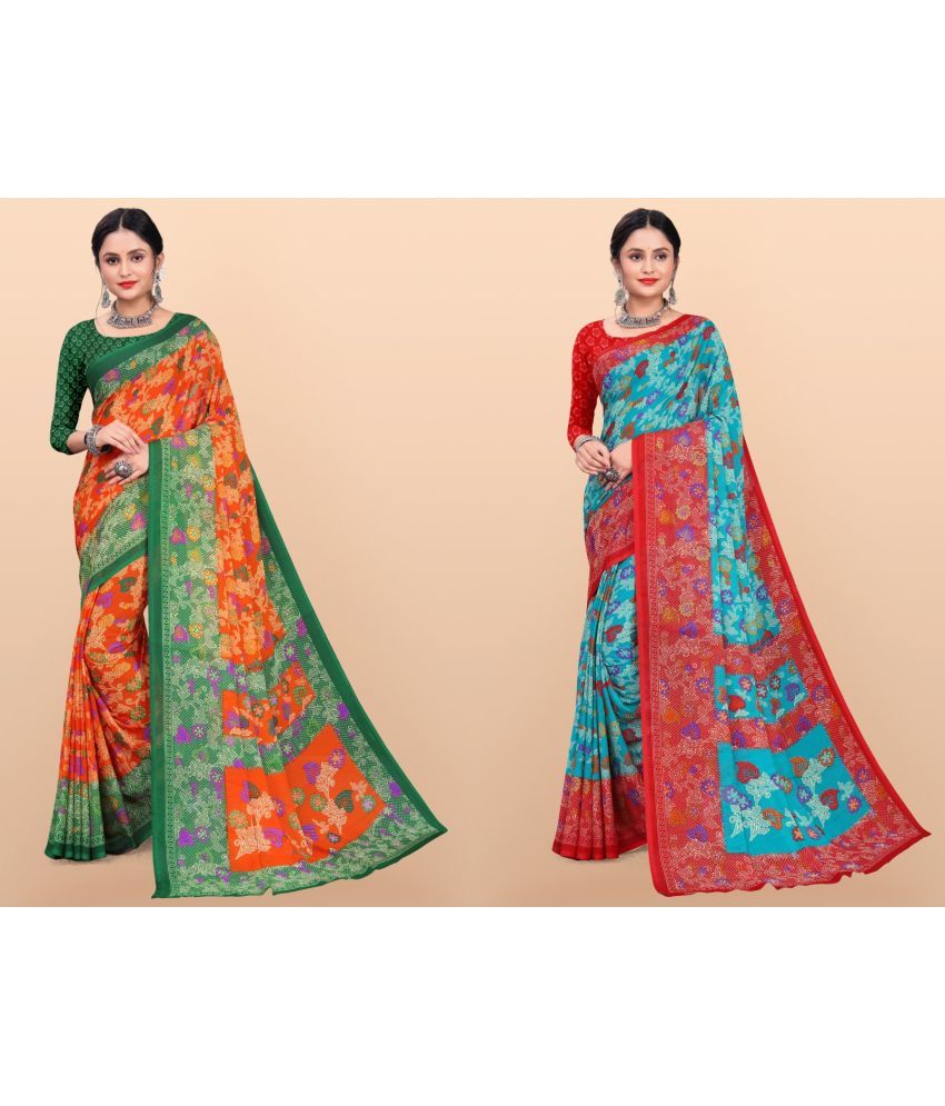     			Vibhagyaa Georgette Printed Saree With Blouse Piece ( Multicolor , Pack of 2 )