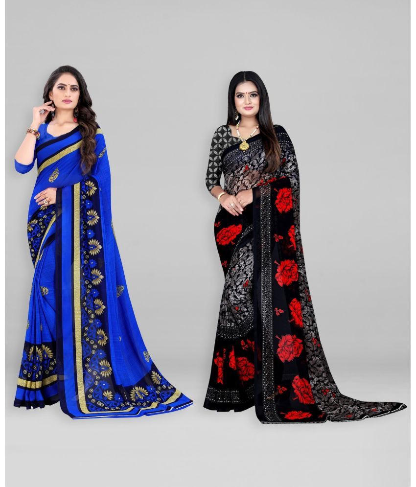     			Vibhagyaa Georgette Printed Saree With Blouse Piece ( Multicolor , Pack of 2 )