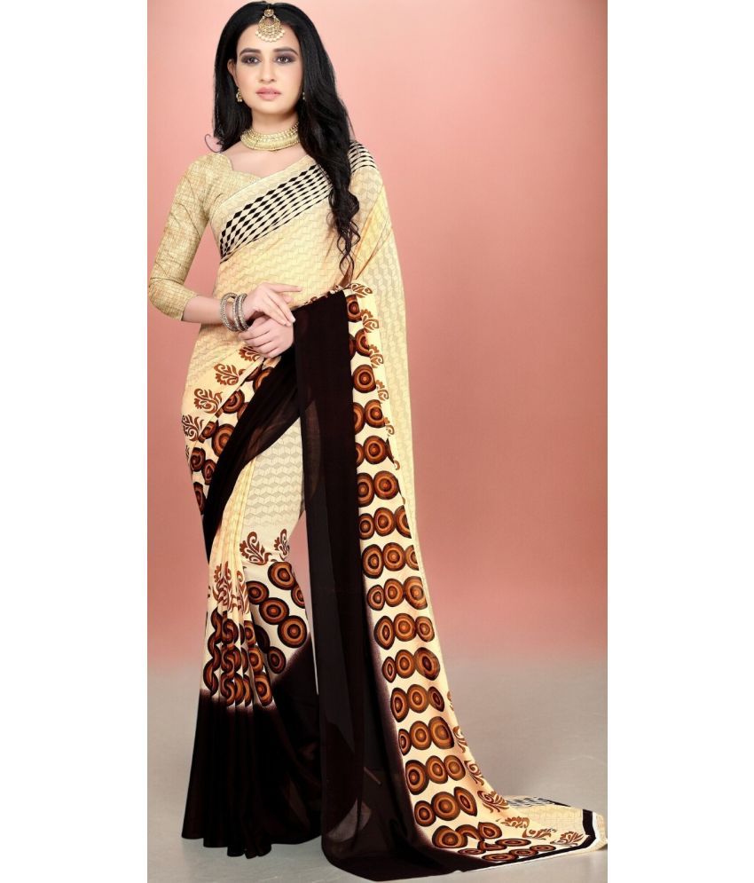     			Vibhagyaa Georgette Printed Saree With Blouse Piece ( Beige , Pack of 1 )