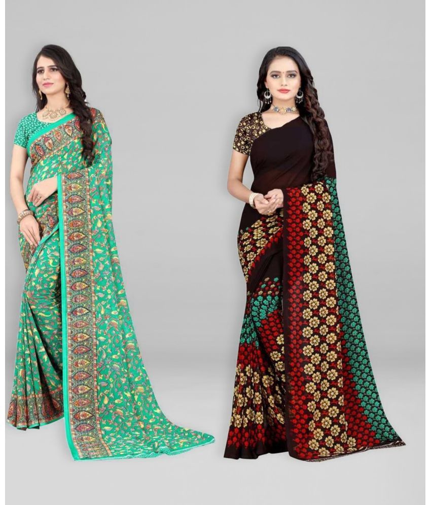     			Vibhagyaa Georgette Printed Saree With Blouse Piece ( Multicolor , Pack of 2 )