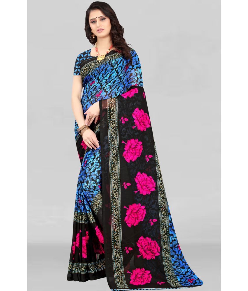     			Vibhagyaa Georgette Printed Saree With Blouse Piece ( Blue , Pack of 1 )