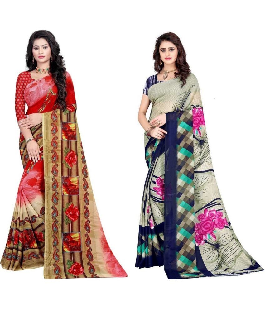     			Vibhagyaa Georgette Printed Saree With Blouse Piece ( Multicolor , Pack of 2 )