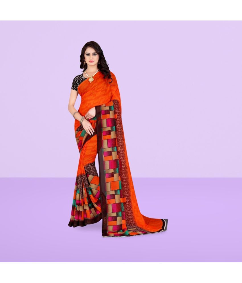     			Vibhagyaa Georgette Printed Saree With Blouse Piece ( Orange , Pack of 1 )