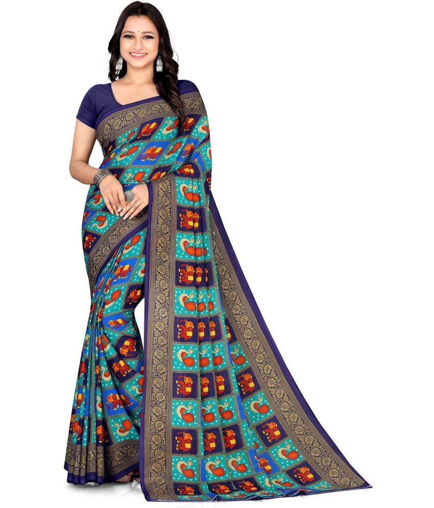     			Vibhagyaa Georgette Printed Saree With Blouse Piece ( Light Blue , Pack of 1 )