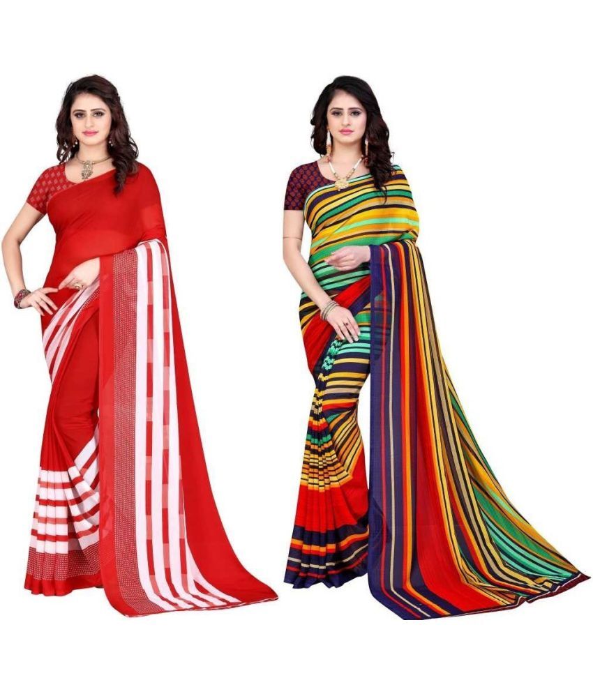     			Vibhagyaa Georgette Printed Saree With Blouse Piece ( Multicolor , Pack of 2 )