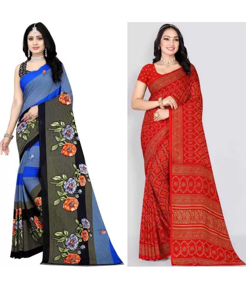     			Vibhagyaa Georgette Printed Saree With Blouse Piece ( Multicolor , Pack of 2 )