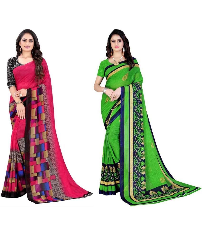     			Vibhagyaa Georgette Printed Saree With Blouse Piece ( Multicolor , Pack of 2 )