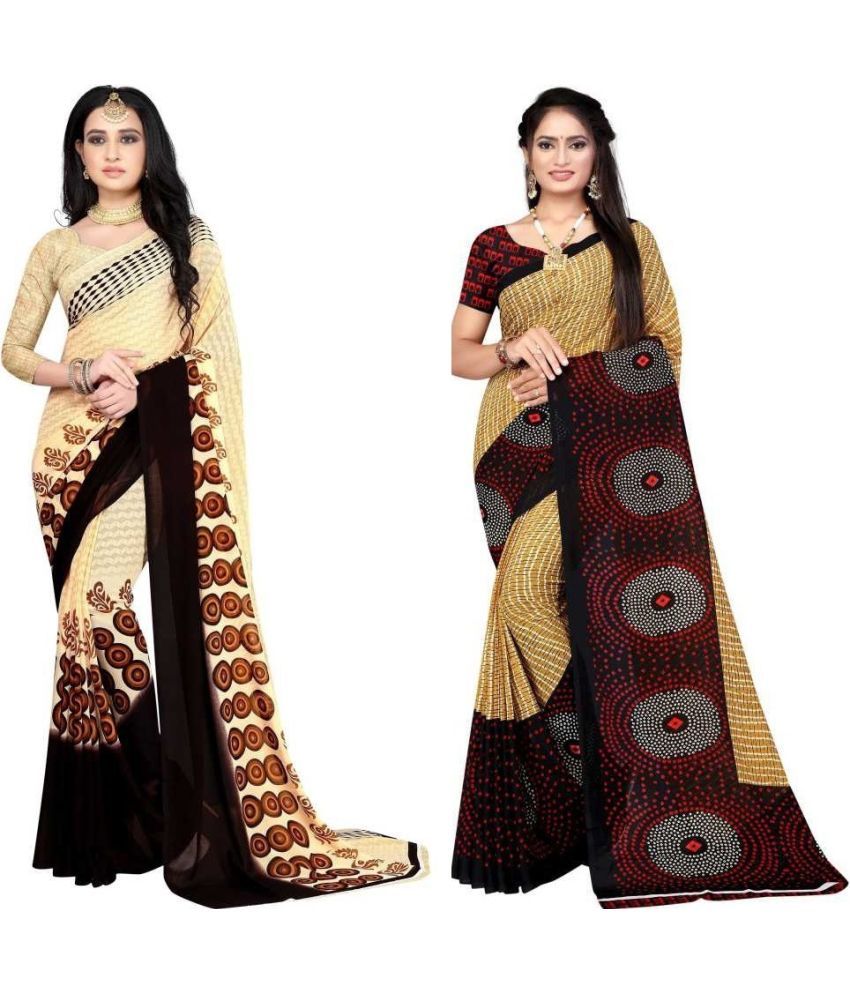     			Vibhagyaa Georgette Printed Saree With Blouse Piece ( Multicolor , Pack of 2 )