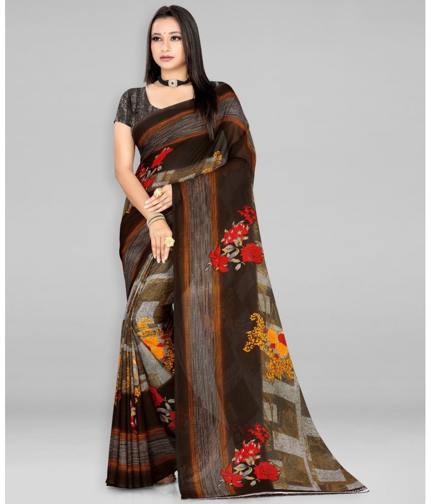     			Vibhagyaa Georgette Printed Saree With Blouse Piece ( Brown , Pack of 1 )