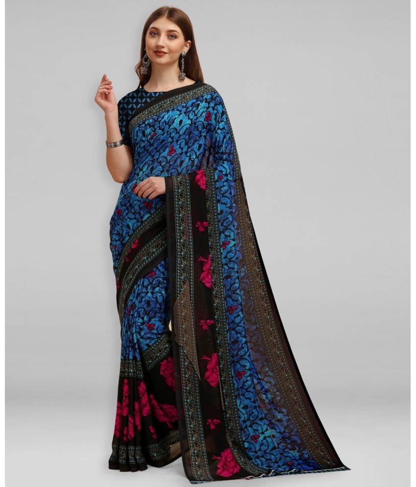     			Vibhagyaa Georgette Printed Saree With Blouse Piece ( Blue , Pack of 1 )