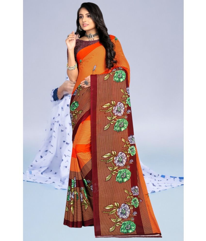     			Vibhagyaa Georgette Printed Saree With Blouse Piece ( Orange , Pack of 1 )