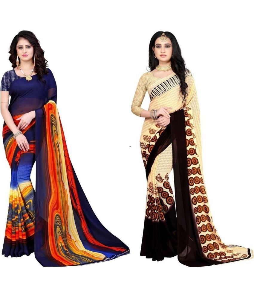     			Vibhagyaa Georgette Printed Saree With Blouse Piece ( Multicolor , Pack of 2 )