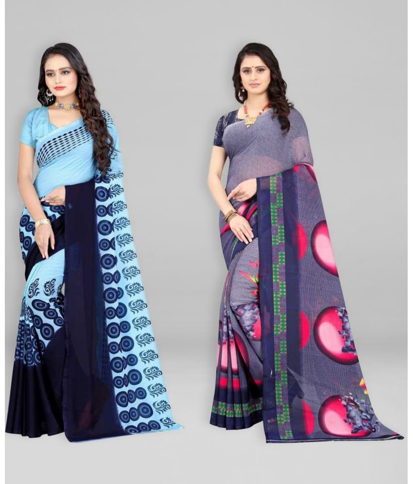     			Vibhagyaa Georgette Printed Saree With Blouse Piece ( Multicolor , Pack of 2 )