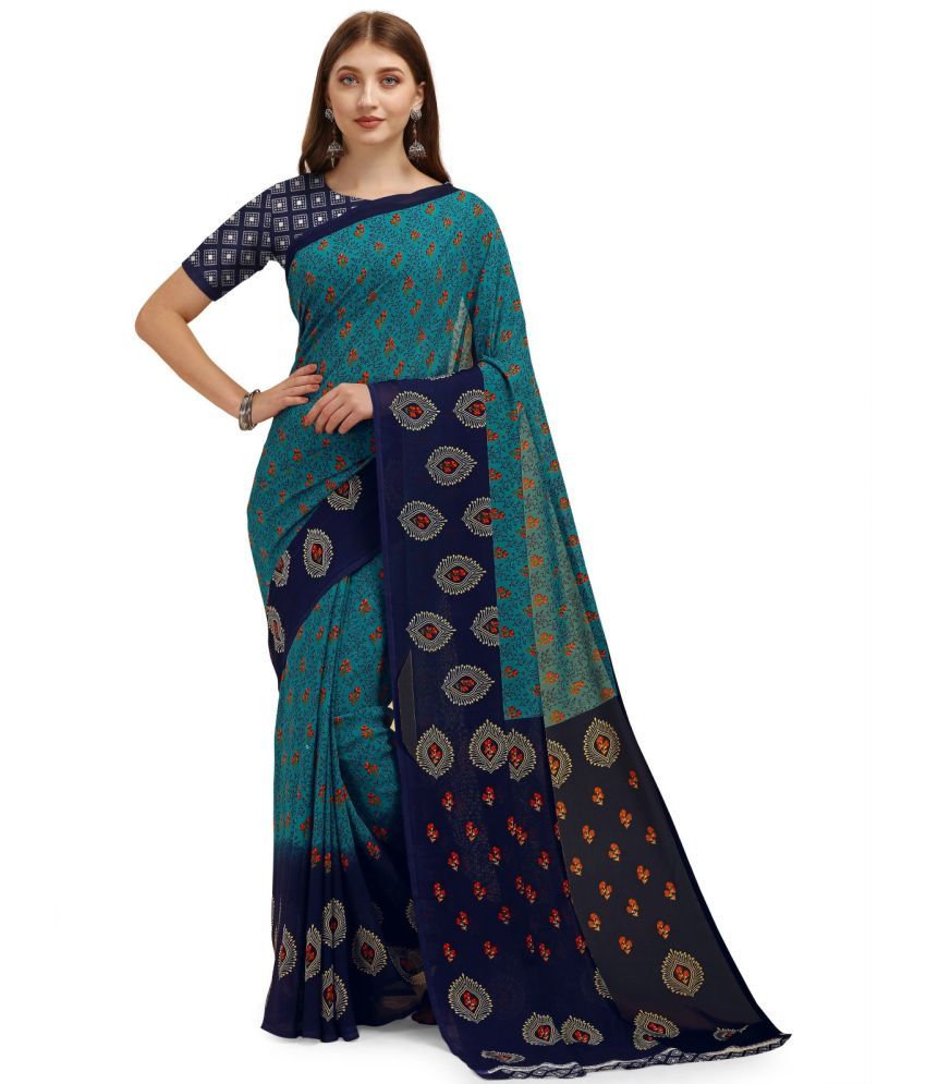     			Vibhagyaa Georgette Printed Saree With Blouse Piece ( Green , Pack of 1 )