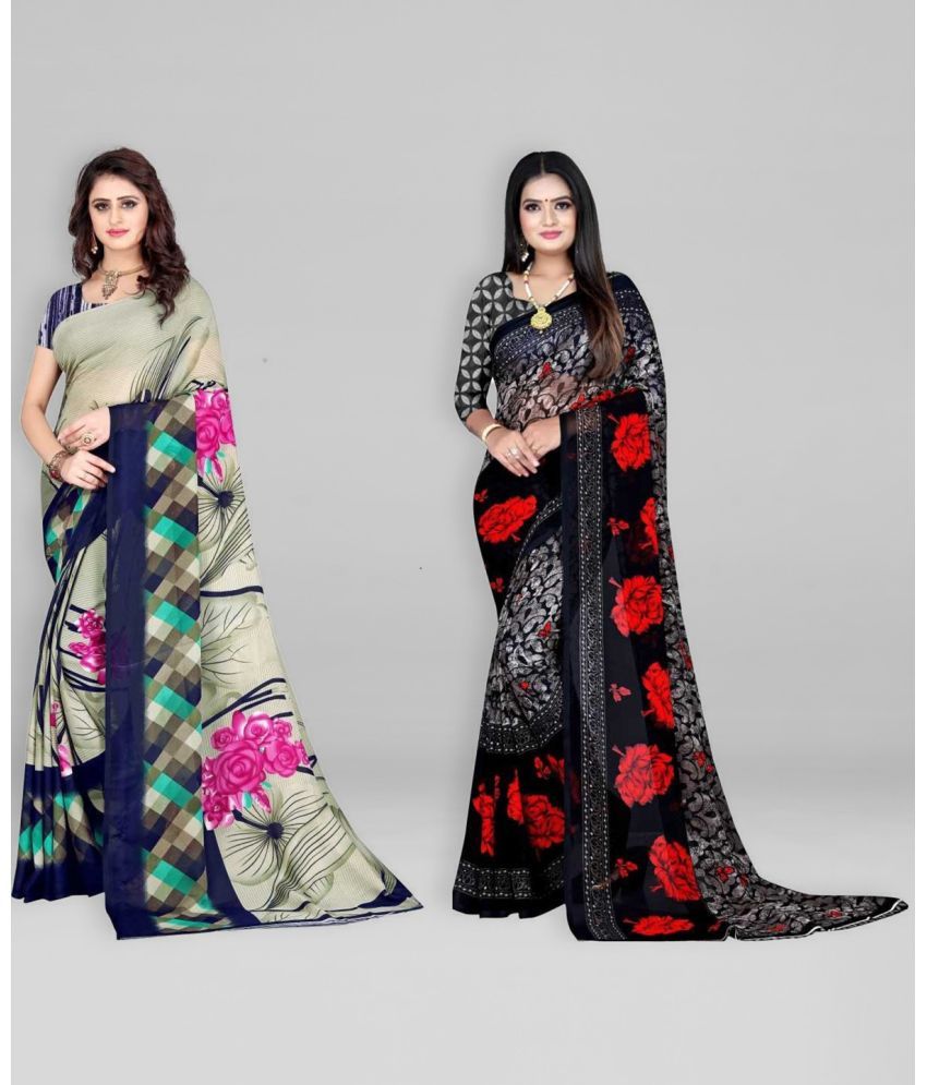     			Vibhagyaa Georgette Printed Saree With Blouse Piece ( Multicolor , Pack of 2 )