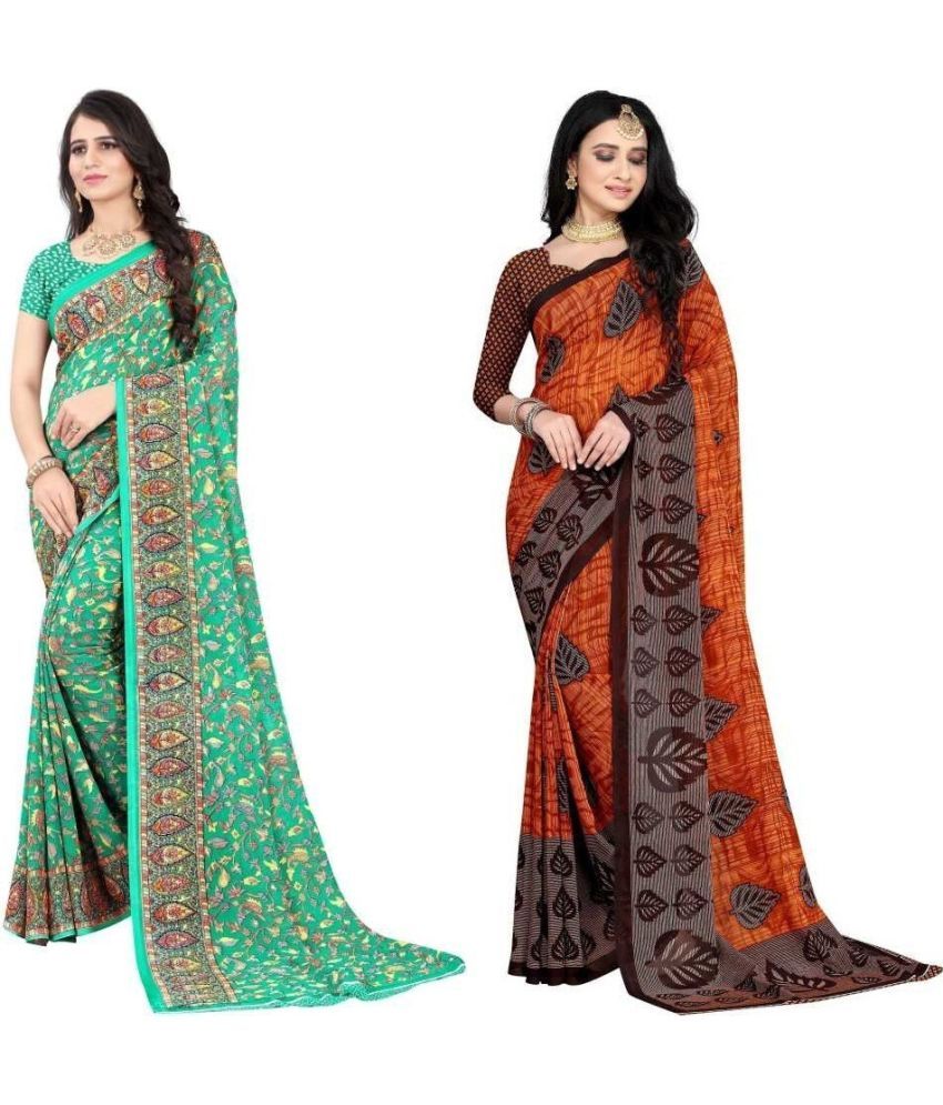     			Vibhagyaa Georgette Printed Saree With Blouse Piece ( Multicolor , Pack of 2 )