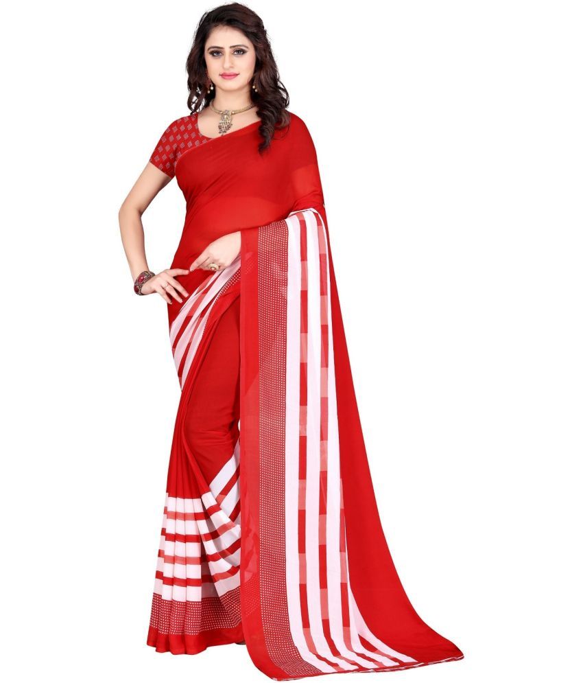     			Vibhagyaa Georgette Woven Saree With Blouse Piece ( Red , Pack of 1 )