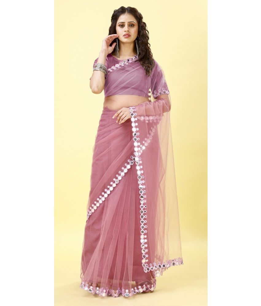     			Vibhagyaa Net Embroidered Saree With Blouse Piece ( Pink , Pack of 1 )