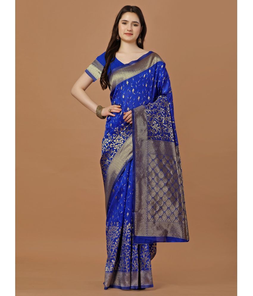     			Vibhagyaa Silk Self Design Saree With Blouse Piece ( Blue , Pack of 1 )